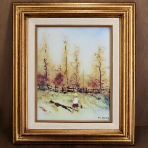 Max Karp Limited Edition Fall - Four Seasons Enamel on Copper Framed Art 15x13